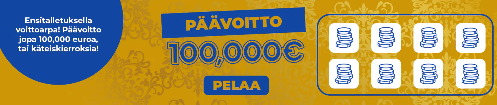 Luottokasinon tervetuloarpa, päävoitto 100 000 €